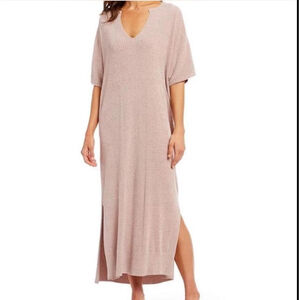 Barefoot Dreams Pink V Neck Cozy Chic Ultra Lite Caftan Faded Rose One Size